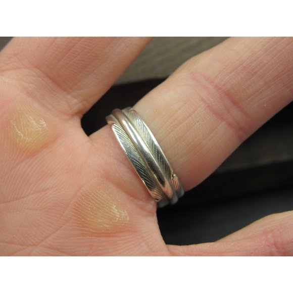 Size 6.75 Sterling Silver Lena Platero Feather Wrap Band Ring Vintage Statement - Picture 4 of 8